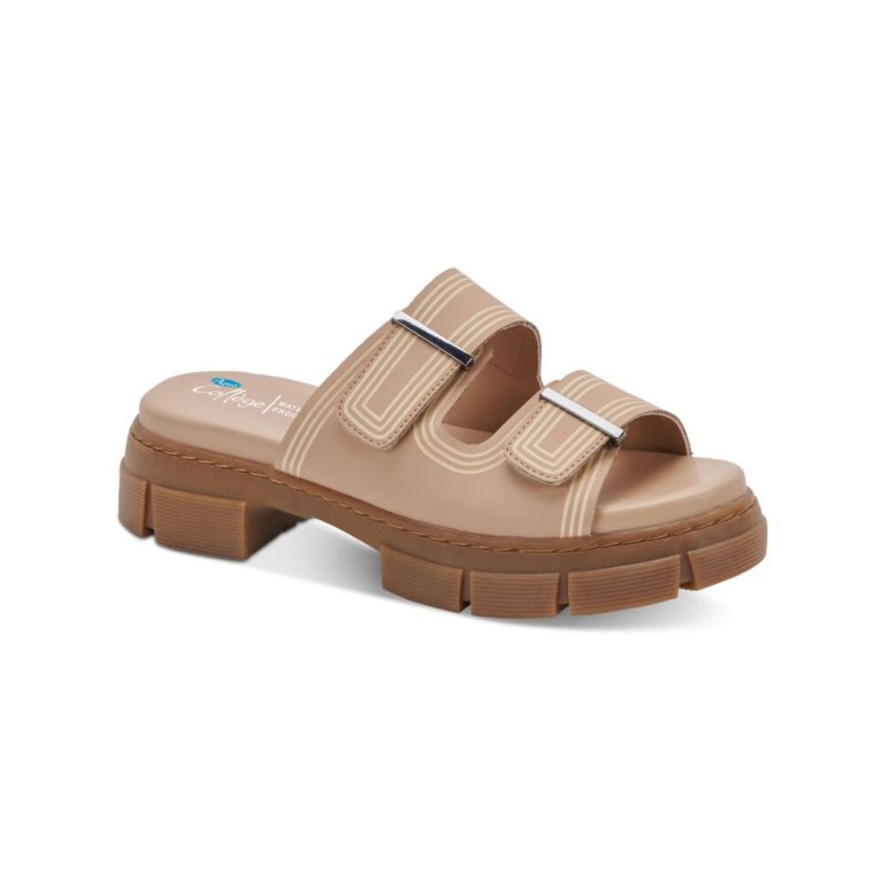 AQUA COLLEGE Womens Beige Hippie Round Toe Block Heel Slip On Slide Sandals 7 M - Picture 3 of 4